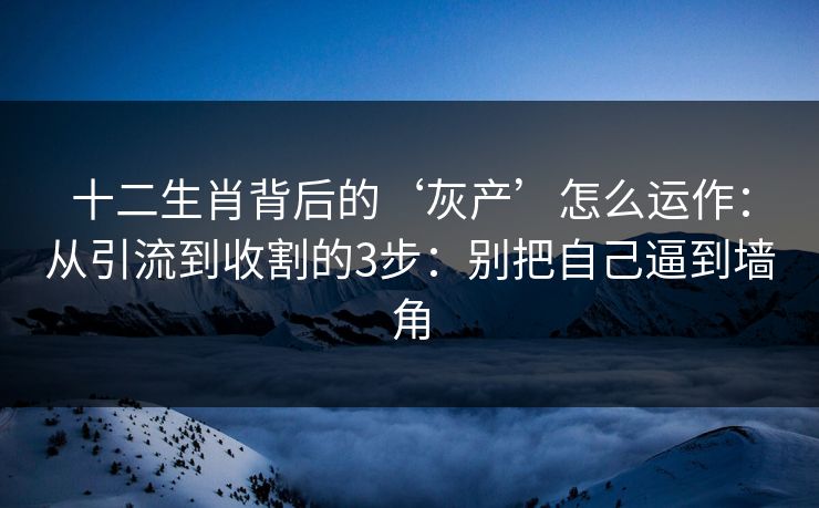 十二生肖背后的‘灰产’怎么运作:从引流到收割的3步:别把自己逼到墙角 十二生肖背后的‘灰产’怎么运作:从引流到收割的3步:别把自己逼到墙角